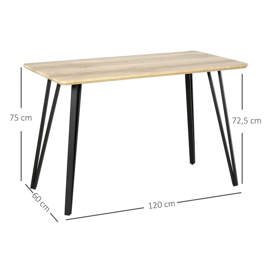 Industrial Design Dining Table Large Top dim. 120L x 60W x 75H cm Black Metal Hairpin Legs MDF Light Oak Look