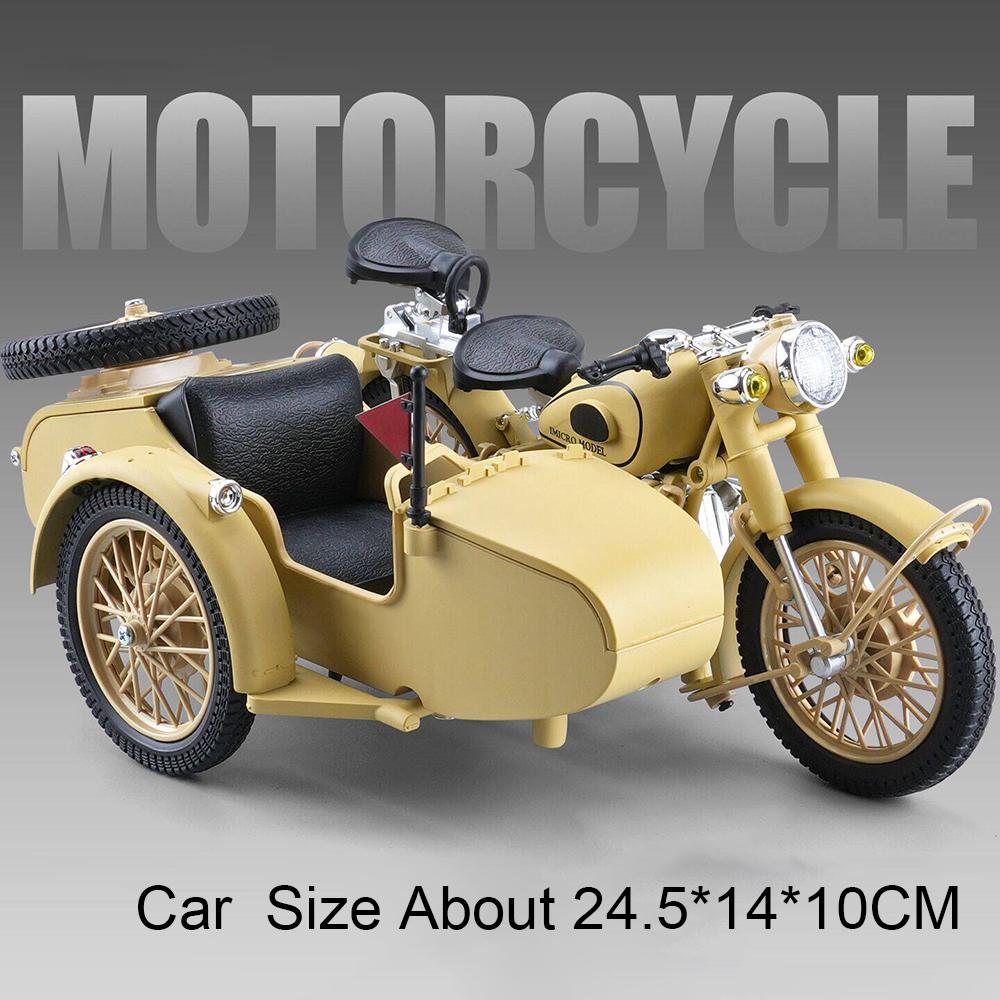 1:10 Beiwagenmotorrad Legierungsmodell Druckguss Spielzeugautos Kofferraum Kann Geöffnet Werden Vorderrad Lenkung Miniaturfahrzeuge Lernspielzeug beige