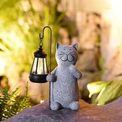 IP44 Waterproof Garden Cat Figurine UV Resistant Auto On/Off Cat Statue Resin Material Solar Lights LED Lamp Outdoor Garden