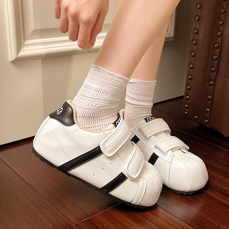 Velcro ugly cute shell head German training bread shoes women's 2025 new versatile inner height increase leisure sports small board shoes