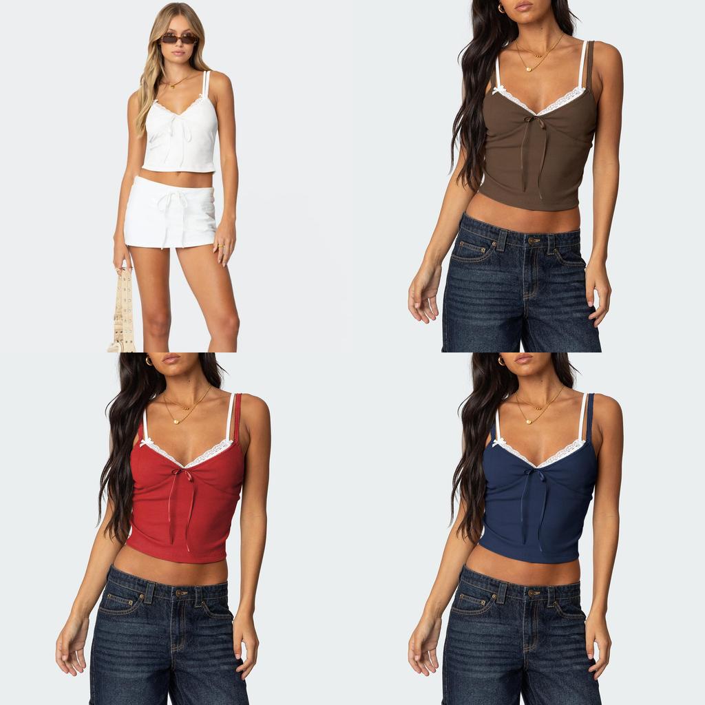 Sexy Lace Spliced Camisole With Double Straps For Street Style Women