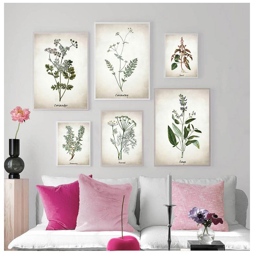 Herb Canvas Art Painting Vintage Herbal Illustrations Posters and Prints Culinary Herbs Botanical Kitchen Wall Art Picture Decor