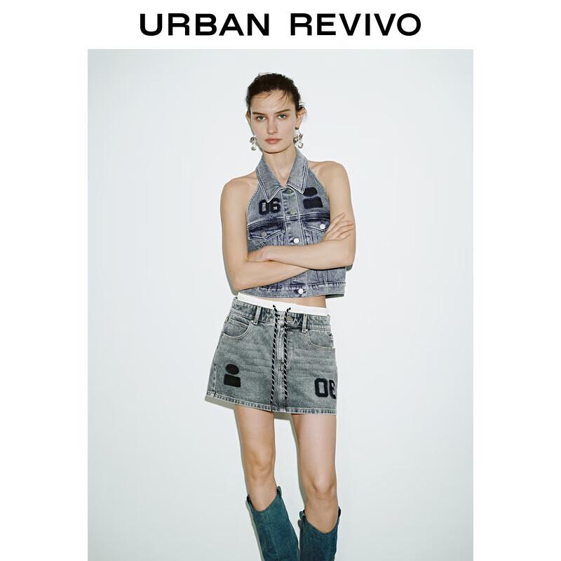 UR2025 Женская ретро джинсовая рубашка на бретельках, облегающая, без рукавов S