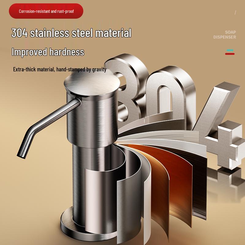 304 Stainless Steel Soap Dispenser with Press Pump for Dishwashing and Vegetable Washing Basin
