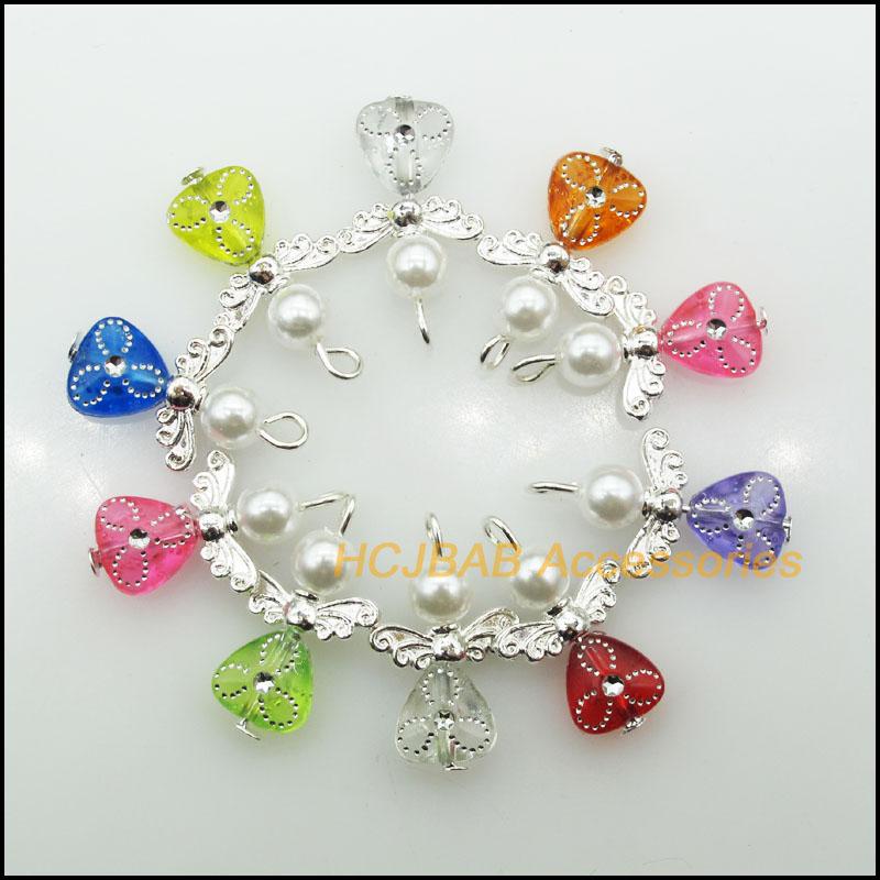 925 Sterling Silver Plated Wings Mixed Heart Dancing Angel Charms Pendants