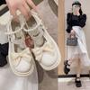 French high-heeled Mary Jane small leather shoes women's spring and summer new versatile bow pearl thick-soled thick-heeled single shoes