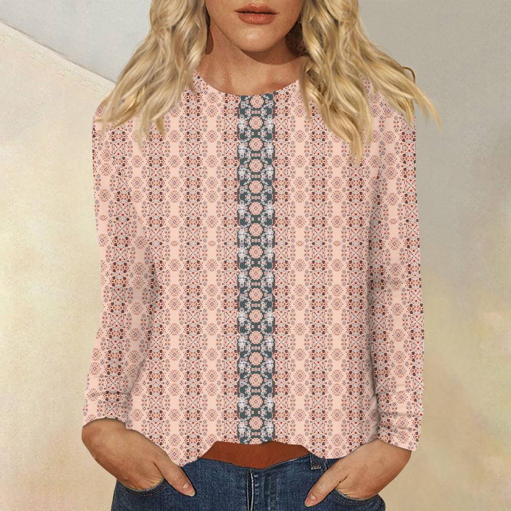 Women's Daily Casual Long-sleeved Printed O-neck Top