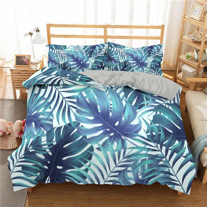 Green Palm Leaf Bedding Set Hawaiian Tropical Leaves Duvet Cover Microfiber Monstera Banana Leaves Quilt Cover For Teen Adults