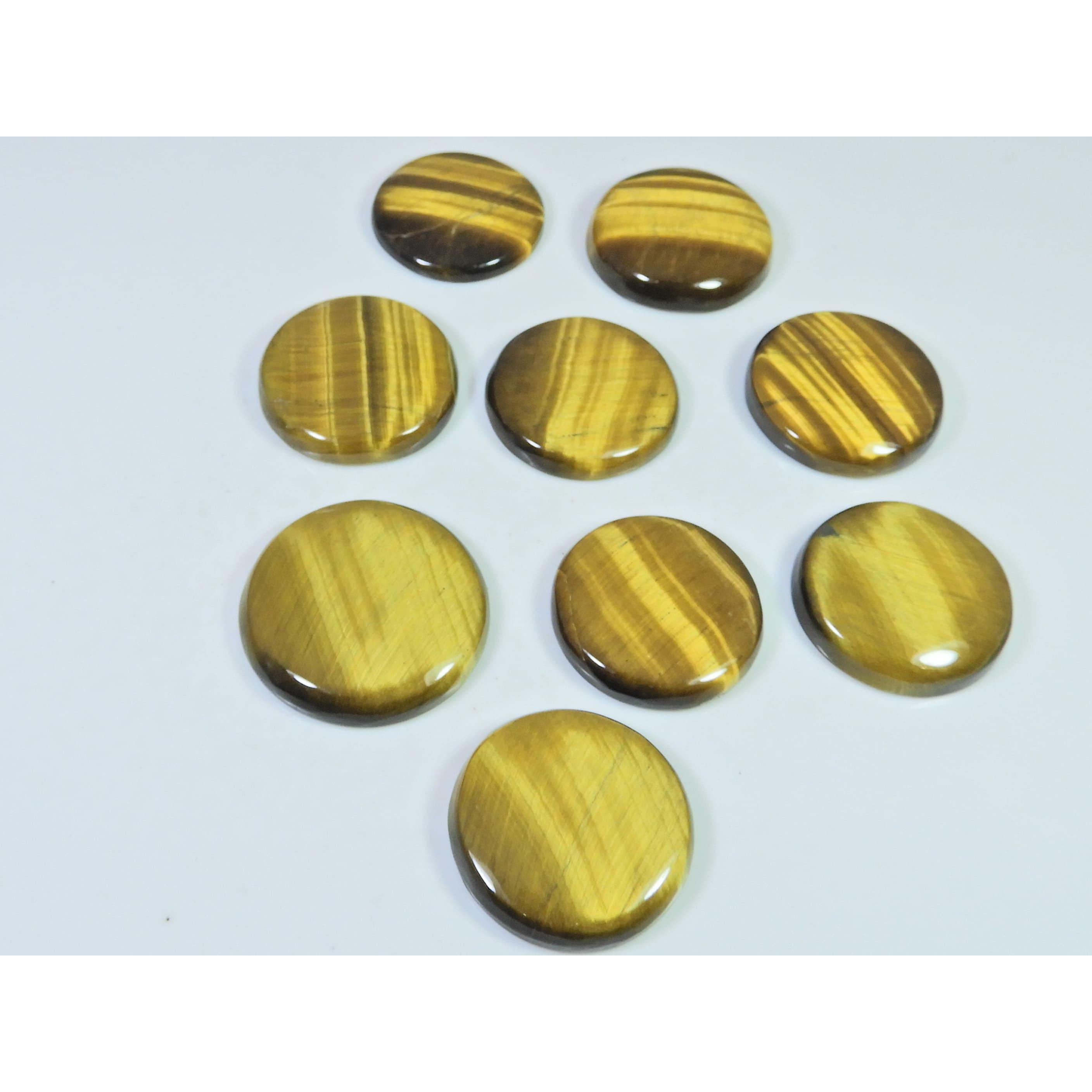 09Pcs Natural Brown Tiger eye Round Cabochon Loose Gemstone 290Cts. Lot C-2480