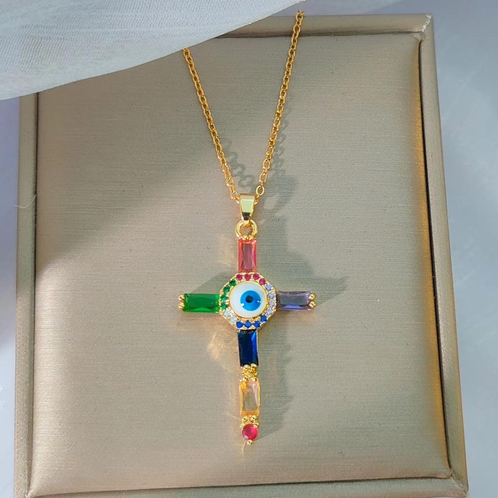 Xiyin Zircon Cross Necklace Women'S Light Luxury Personality Versatile Bright Pendant Collarbone Chain Accessories