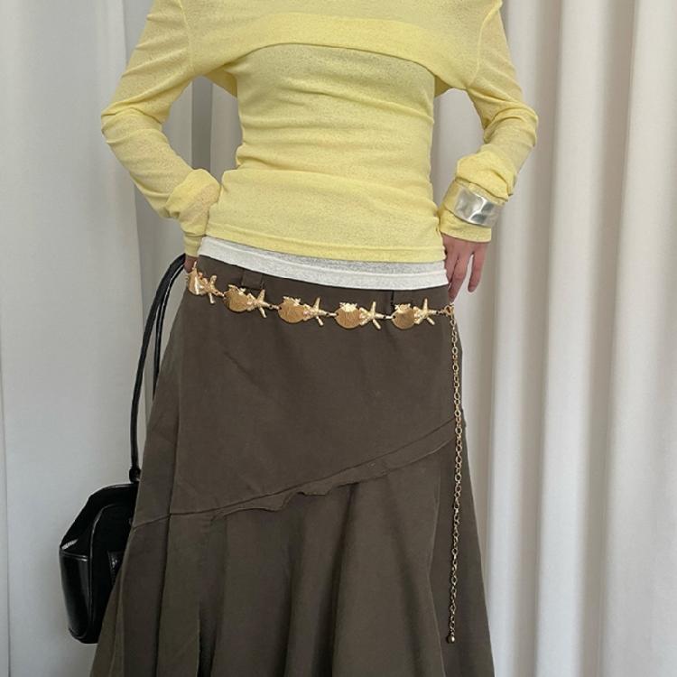 Sea Star Waist Chain Waist Ornament Belly Sash with Metal Shells and Pearls Accent For Ocean Themed Style Enthusiasts