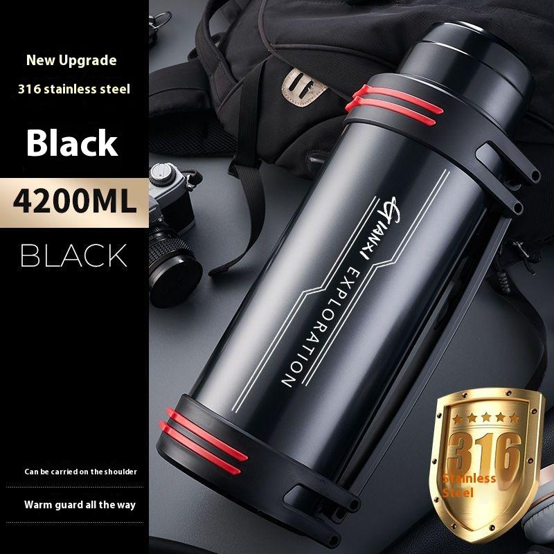 4000ML Black Stainless Steel Thermos Bottle High-capacity Outdoors Motion Mountain Climbing Water Bottle Home Thermos Cup