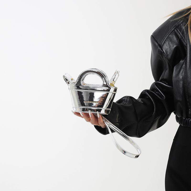 Fashion Design Patent Leather Bucket Bag Korean Popular New Mini Crossbody Bag Women's Casual Bright Surface Shoulder Handbag