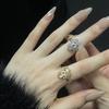 Gold Crown, Pink Zircon Love Opening Ring, Niche Design, High-End Full Diamond Ring.