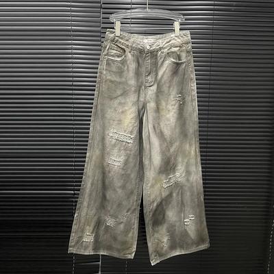 2025 Women's Retro Distressed Wide-Leg Jeans – Summer Loose Fit with Unique Ripped Design