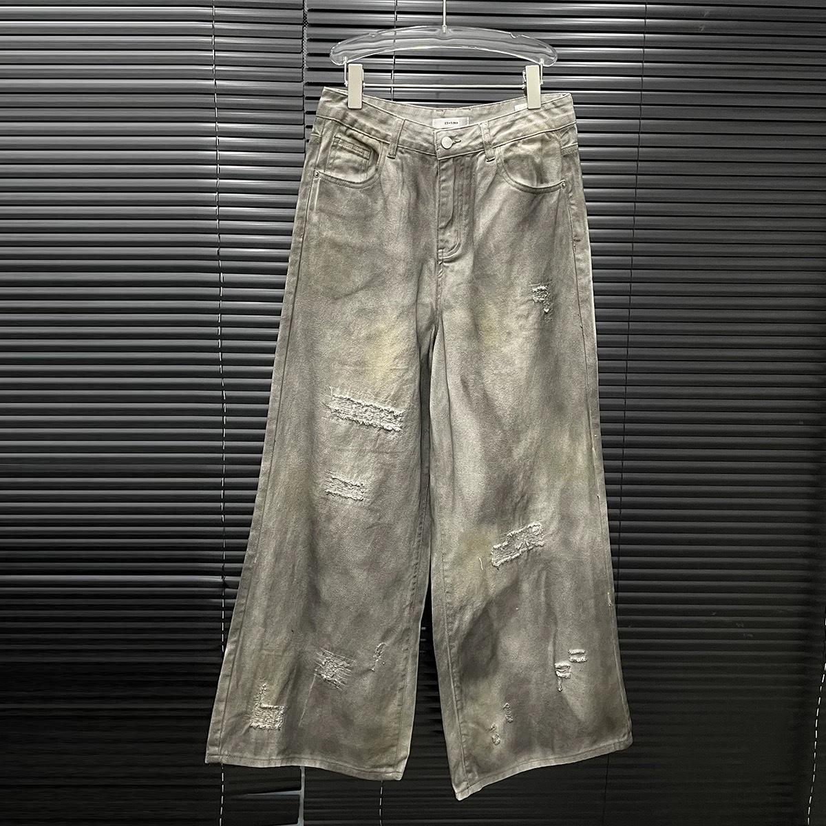 2025 Women s Retro Distressed Wide-Leg Jeans – Summer Loose Fit with Unique Ripped Design L