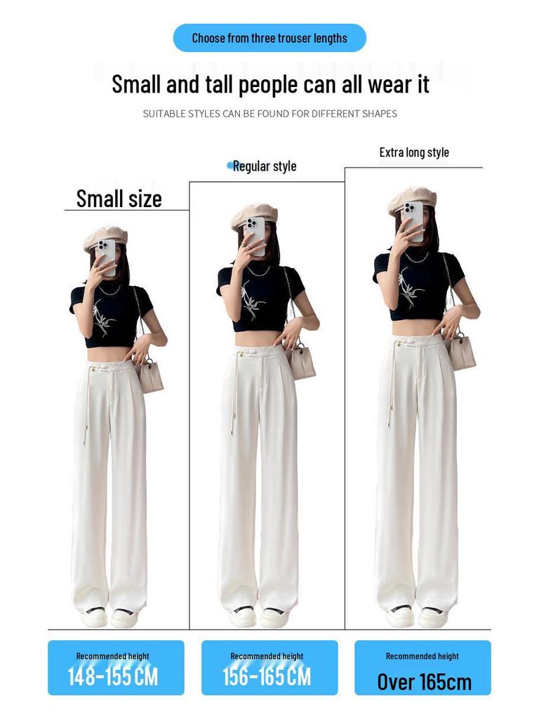 Summer 2026 Chinese Style High Waist Wide Leg Ice Silk Pants for Women