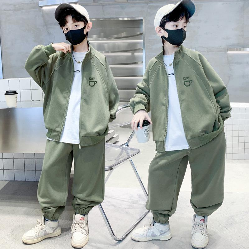 

Boys 2025 Autumn Sportswear Two-Piece Set - Big Kids Stylish Outfit 150cm fits height ~140cm зелёный