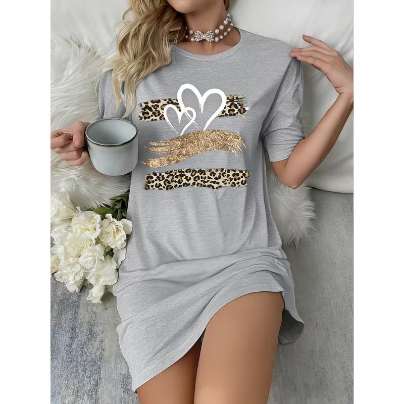 Women's Plus Size Printed Short Sleeve Round Neck Casual Breathable Dress