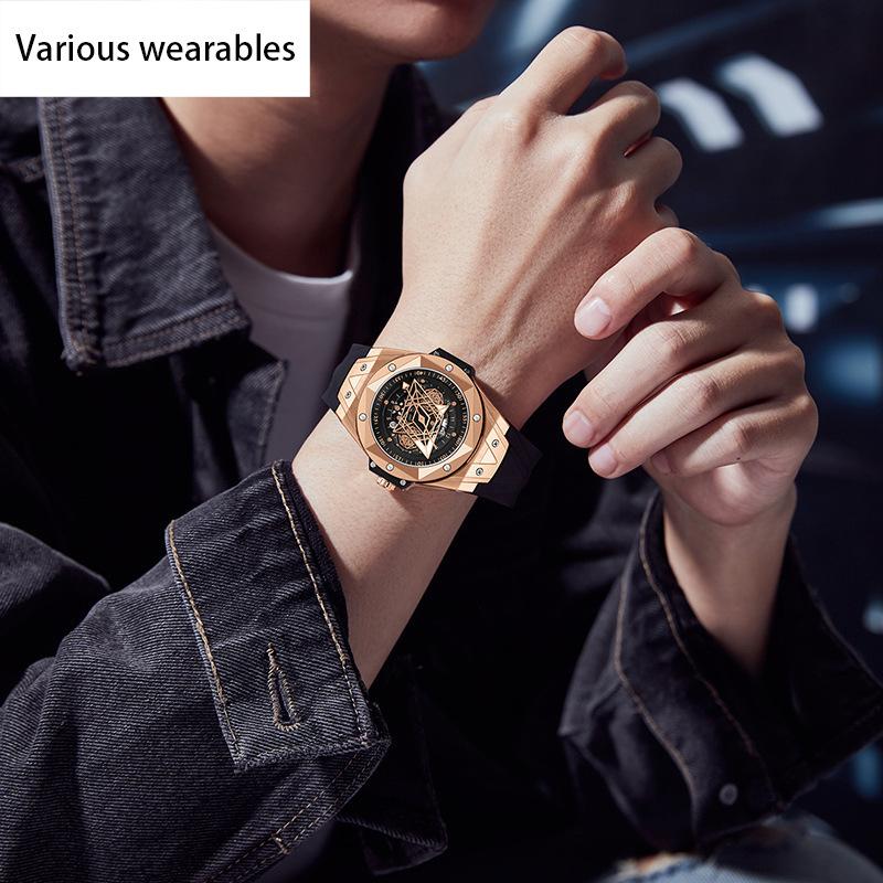 New Quartz Hollow Men's Watch Fashion Trend Cool Creative Men's Watch Calendar Silicone Watch