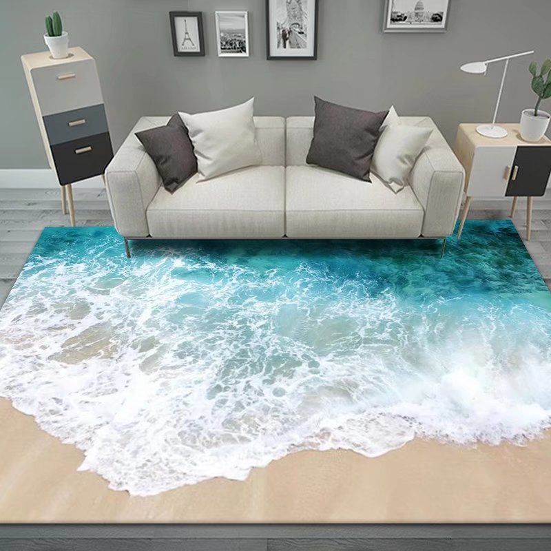 3D Floor Mat Rugs Kitchen Beach Waves Runner Carpet Kitchen Washable Non-slip Living Room Carpet Marine Bath Mat Absorbent