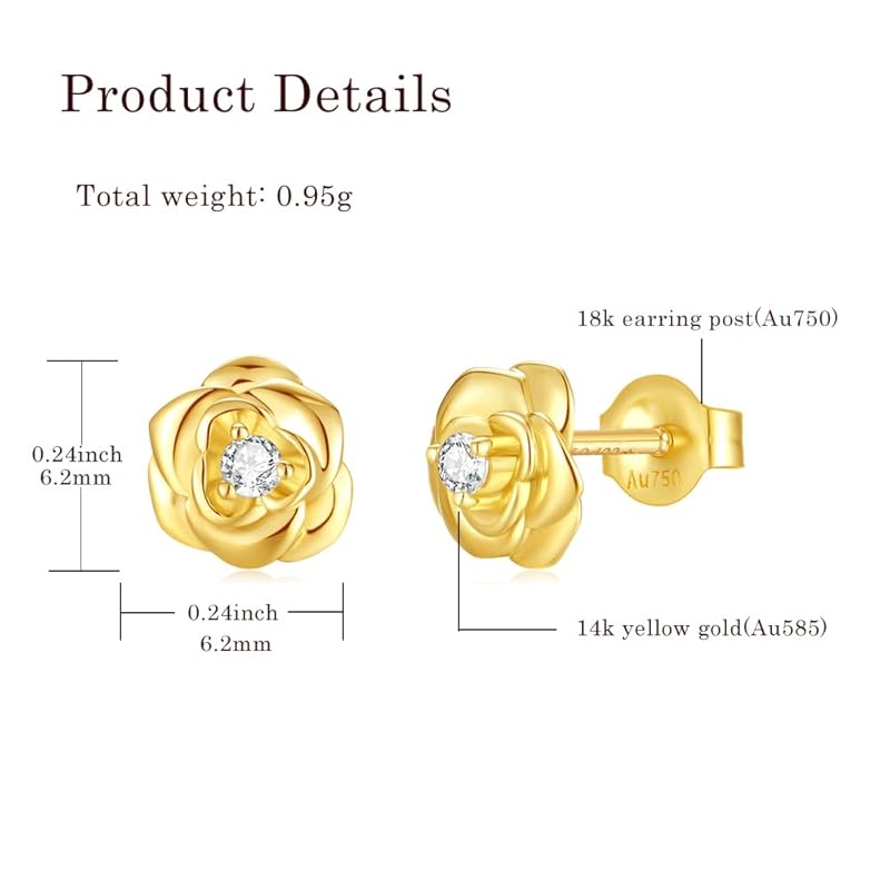 FANCIME earrings ladies K14 yellow gold rose motif rose flower zirconia earrings for both ears amulet mother's day Christmas birthday anniversary