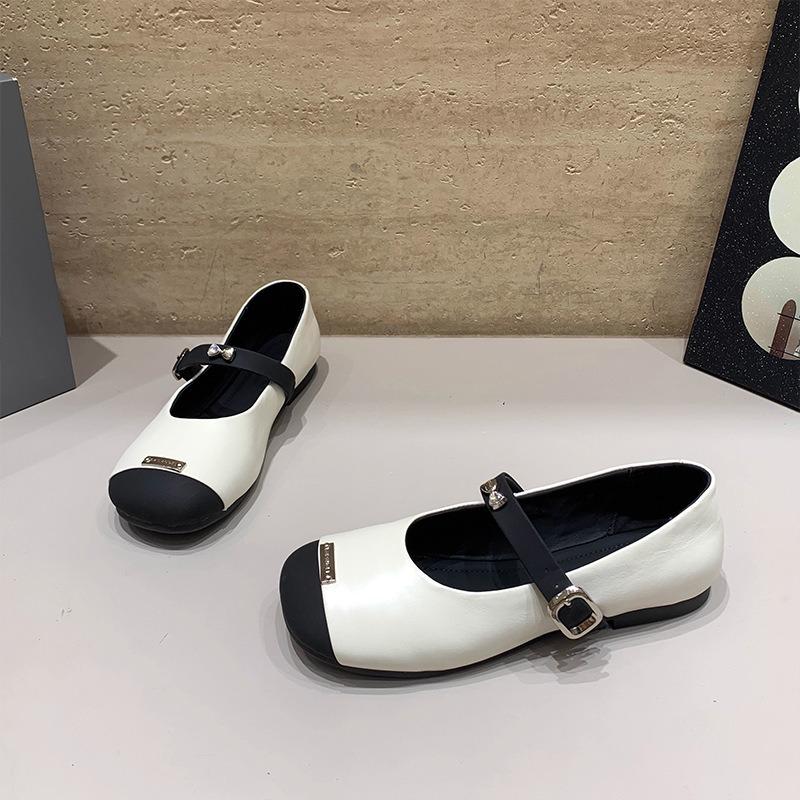 Ballerinas Damen Herbst neue Farbkombination flacher Absatz Mary Janes vielseitige weichsohlige Oma-Schuhe