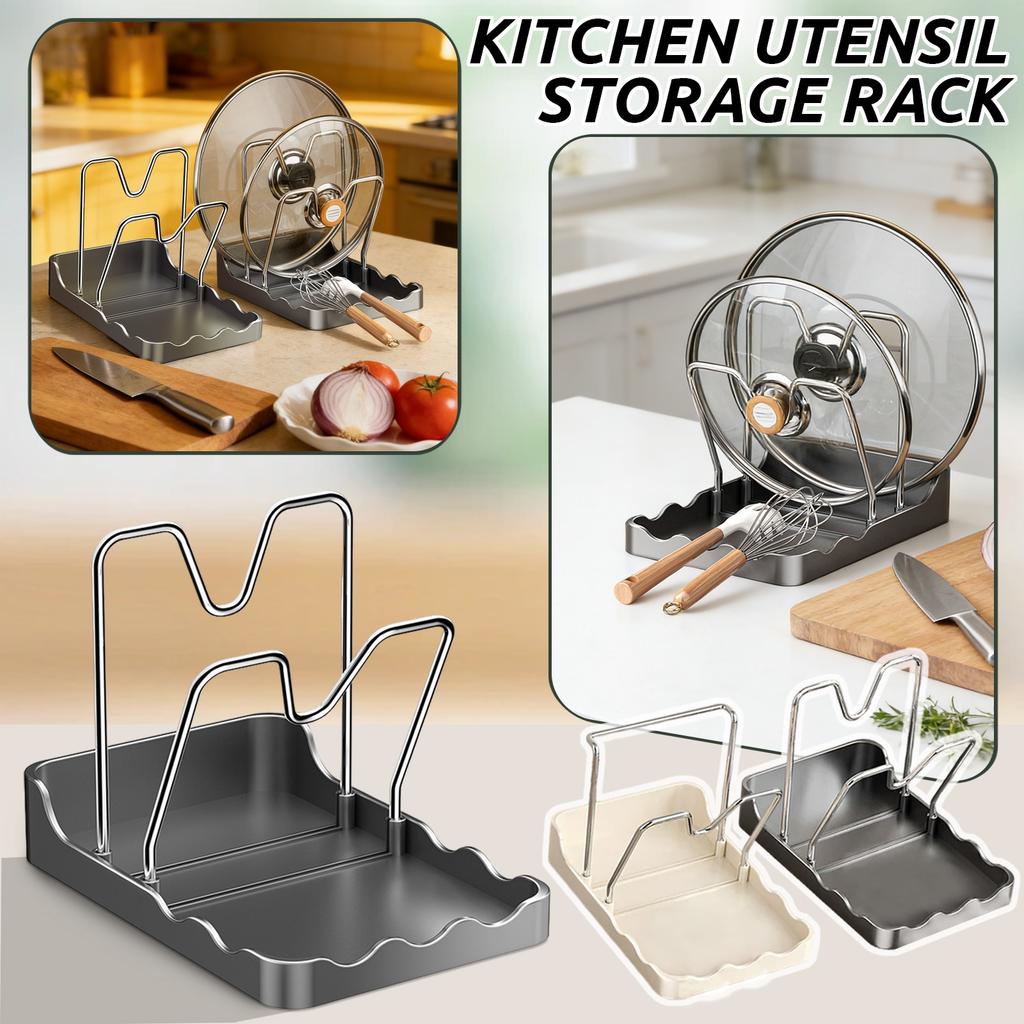 Kitchen Pot Lid Storage Rack With Removable Drip Tray, 304 Stainless Steel Multifunctional Pot Lid Organizer For Kitchen Countertop