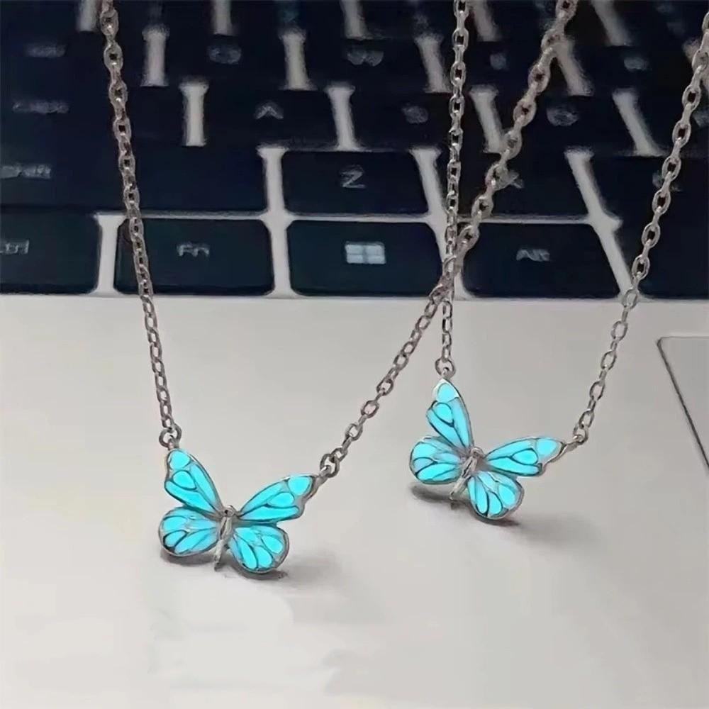 Sweet Butterfly Necklace Luminous Women Jewelry Cute Butterfly Bracelet Collar Chain