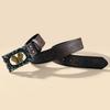 Retro hollow yellow butterfly buckle wide belt, flower embossed PU versatile denim belt wholesale