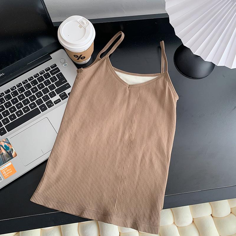 Autumn and Winter Warm Cotton Vest Base Coat Plus Velvet Thickening Student Korean Version Small Suspenders Outside To Wear Inside To Show Thin