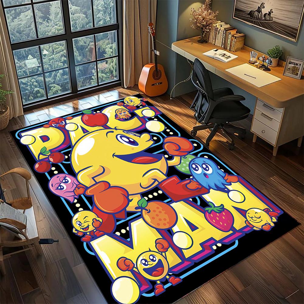 Neonový Pac-Man Glow Styl Herní Podlahový Koberec Koberec Velký Plošný Koberec Protiskluzová Omyvatelná Podlahová Rohožka Herní Pokoj Ložnice Domácí Dekorace