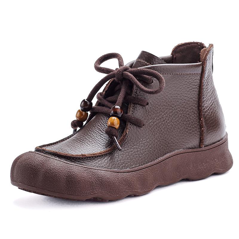 Übergrößen Damen Echtleder Fleecegefütterte Stiefeletten mit Weicher Dicksohle