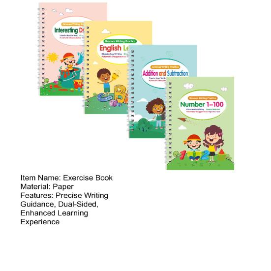 4Pcs Writing Exercise Book Practice Copybook Handwriting Workbook Kit with Letters Numbers English Grooved Learning Activity Workbook for Kids