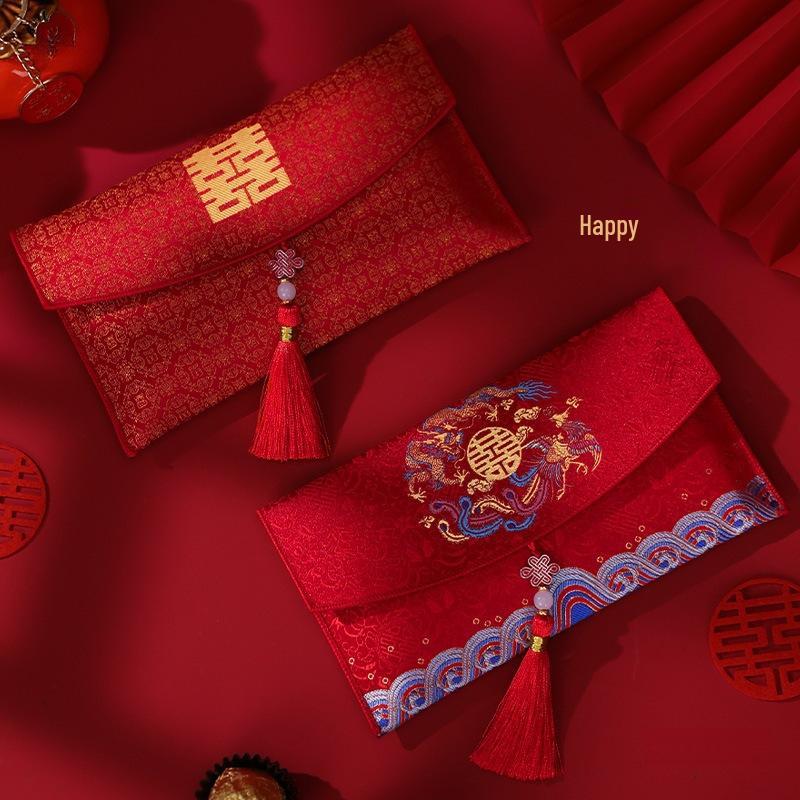2025 Red Envelope Wedding Happiness Bag - Festive Character Design for Special Occasions