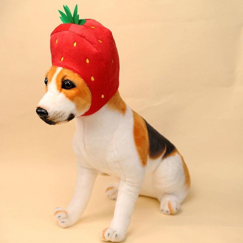 Dog Strawberry Costume Hood Hat, Soft Plush Pet Photo Hat for Halloweens Party Dressingup, Theme Event, and Quick Pullon Costume Styling