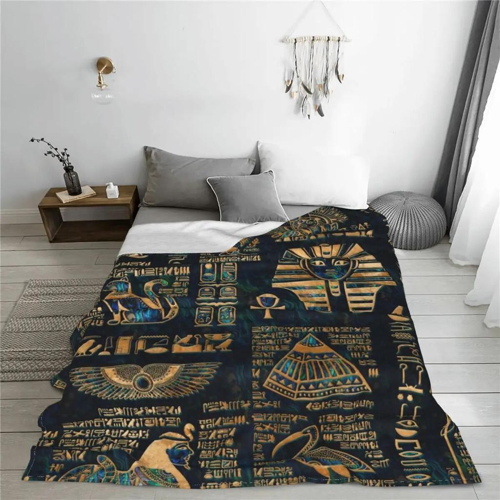 Egyptian Hieroglyphs And Deities Blanket Flannel Decoration Egypt Multi-function Soft Throw Blanket for Sofa Outdoor Bedspreads