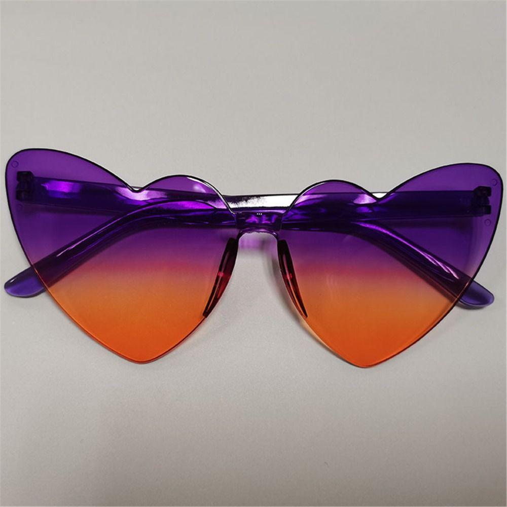 Fashion Gradient Lenses Heart-shaped Sunglasses UV400 Protection Rimless Heart Shades Colorful Trendy Sun Glasses Women