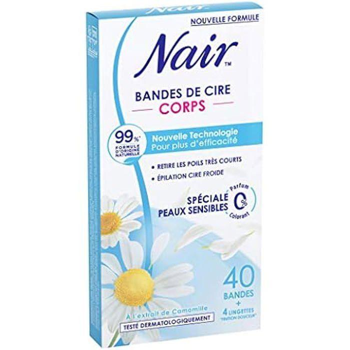 Bandes De Cire Froide - NAIR - Peaux Sensibles - Extrait De Camomille - 99% Naturel - 40 Bandes + 4 Lingettes