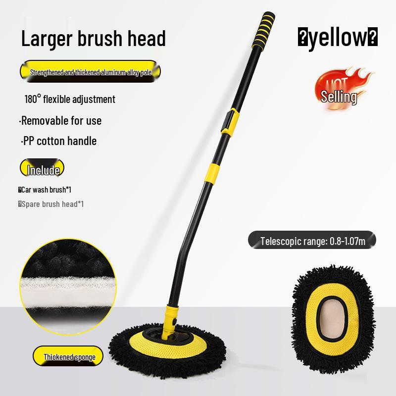 Telescopic Car Wash Brush with Soft Bristles - Rotating Handle Car Cleaning Tool