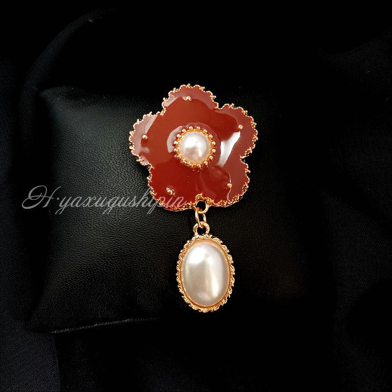 Elegant Baroque Style Cloisonne Pearl Flower Brooch Corsage for Women