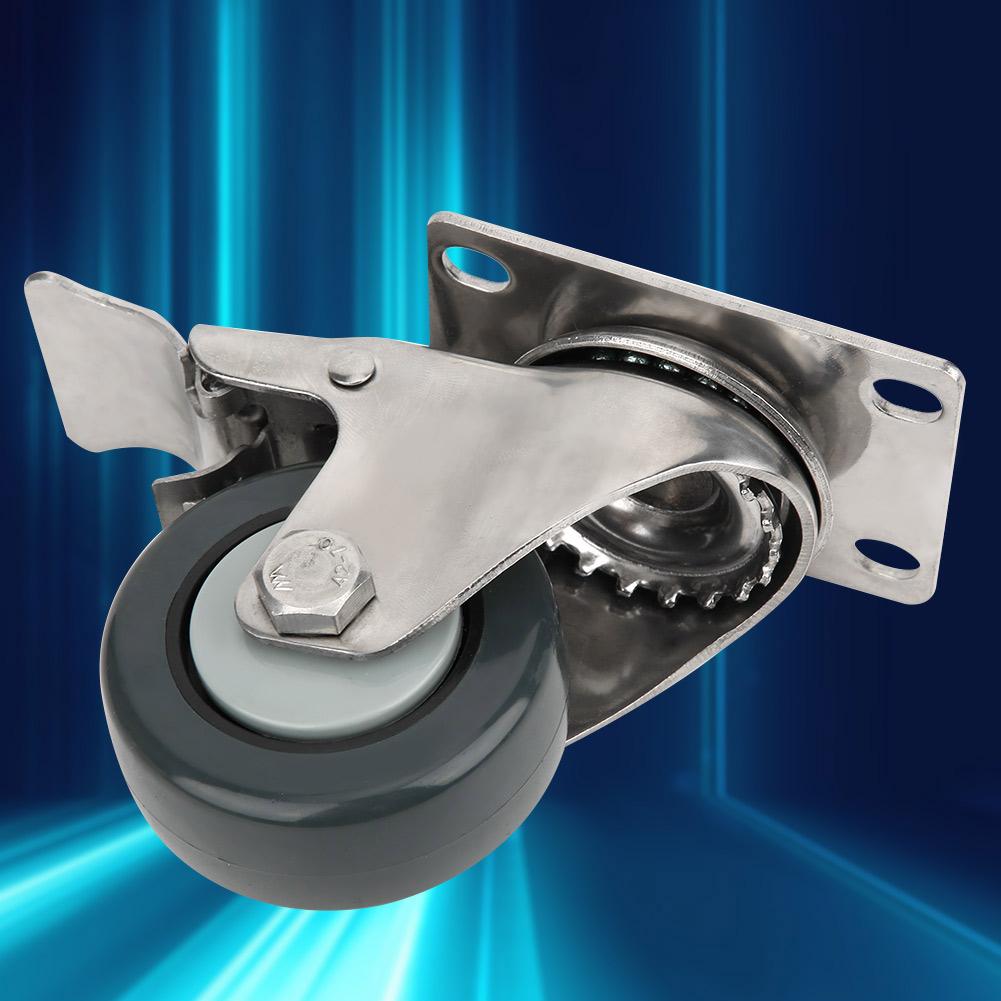 1.5in Polypropylene Brake Universal Wheel 304 Stainless Steel Bracket Silent Trolleys Caster Loading 30kg/66.1lb