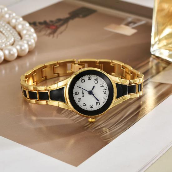 Ladies Quartz Watch Round Band Wristwatch Strap Analog Watch Contrasting Color Dial Slim Women Bracelet Gift