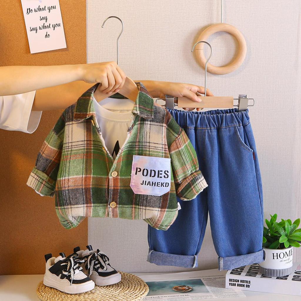 0-5-year-old Boys' Long Sleeved Suit, Children's Checkered Shirt Jacket, Boys' Fashionable Suit