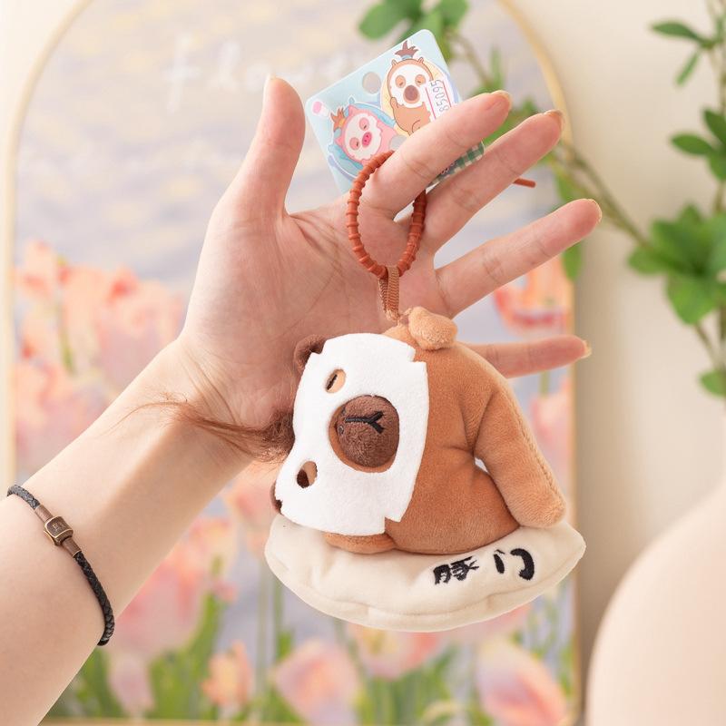 Cartoon Capibara Capybara Doll Plush Toy Hamburger Capybara Panda Small Pendant Bag Keychain