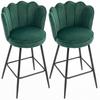 Set of Two Velvet-Feel Lotus Bar Stools - Dark Green
