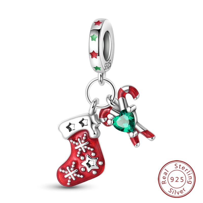 New Winter Charms Bead Copper Snowflake Snowman Penguin Deer Dangle Fit Bangle Bracelet Necklace Diy Jewelry