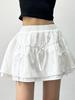 Cute Bow Mini Skirt with Shorts Women's Y2K Sweet Style Cake Skirt Ruffle Elastic Waist Fashion Female Clothing