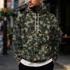 Men's Casual Hoodie with Retro Patchwork Print and Single Pocket