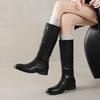 Autumn and winter women's leather knight boots middle heel square heel large size cowhide women's boots sleeve new versatile high boots women